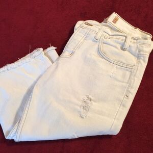 Vintage Juicy Couture Jeans Cream Distressed Crop Button Fly Made USA 25